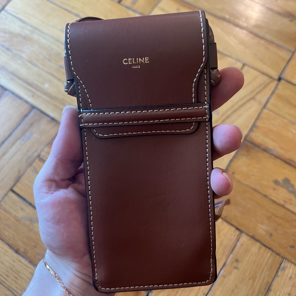 CELINE Brown Leather Crossbody Sunglass pouch